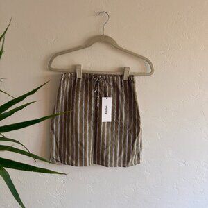 Rhythm Lenny Drawcord Mini Skirt - Olive Stripe BNWT